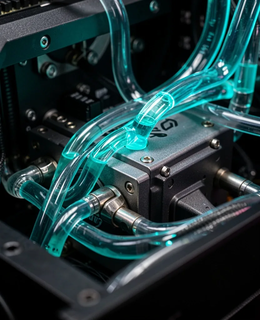 Componente de hardware de alto rendimiento con iluminación cian