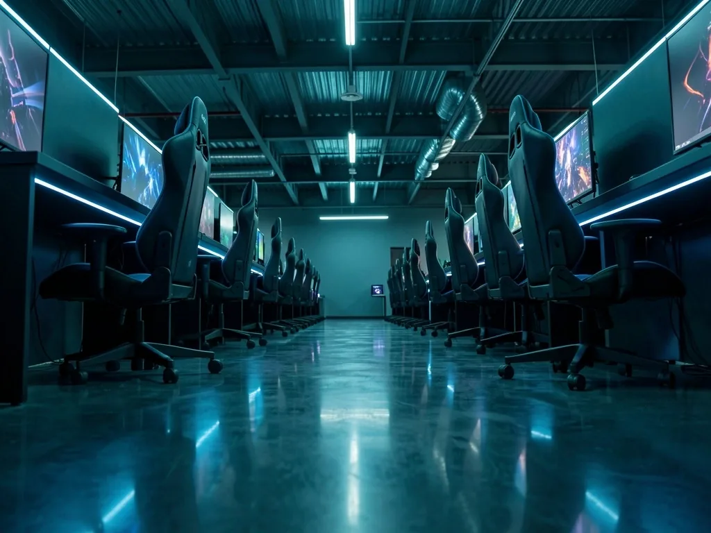 Interior de Toscavero Cyber Hub con estaciones de trabajo