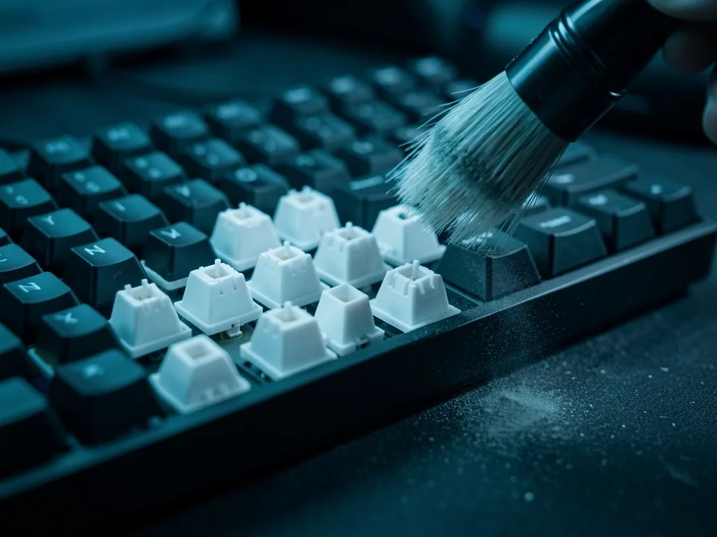 Teclado mecánico con teclas retiradas para limpieza