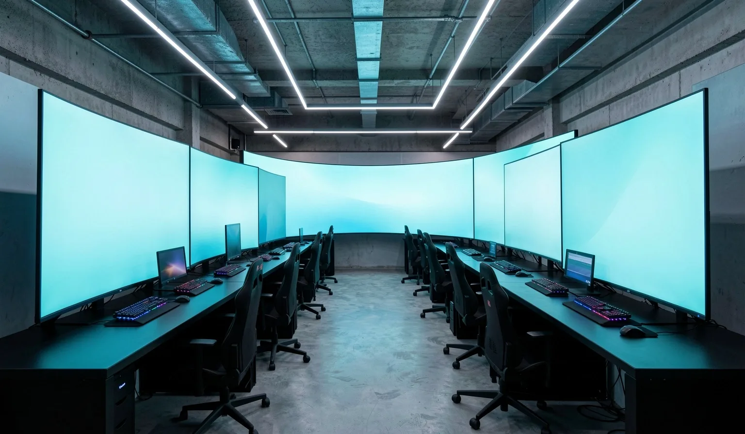 Sala principal de Toscavero Cyber Hub con estaciones de trabajo de alto rendimiento